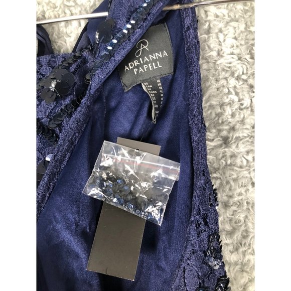 ADRIANNA PAPELL BEADED HALTER GOWN LIGHT NAVY Sz 14 - Picture 10 of 16